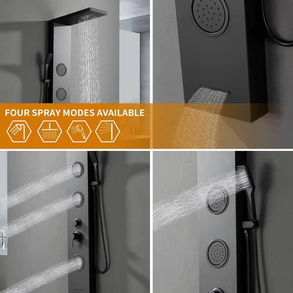 Matte Black 52'' Shower Panel System with Rainfall Shower Head