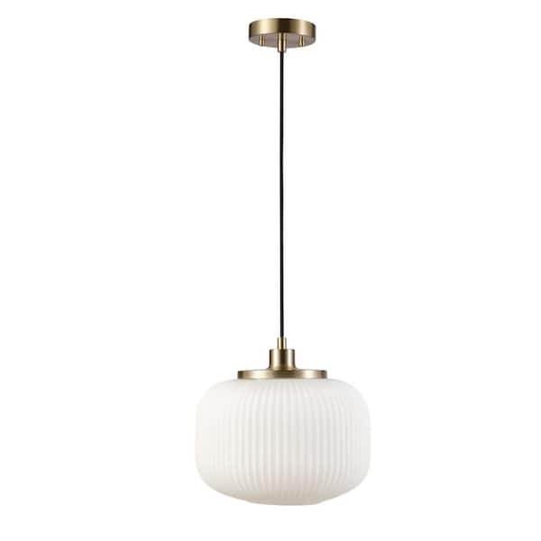 Novogratz x Globe Electric 1-Light Matte Brass Pendant Lighting with  Frosted Ribbed Glass Shade & Reviews