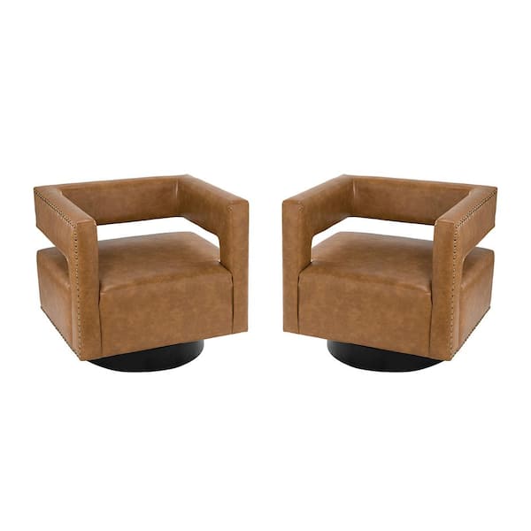JAYDEN CREATION Ferrero Camel Contemporary and Classic Swivel Barrel Chair with Metal Base (Set of 2)