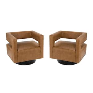 Ferrero Camel Contemporary and Classic Swivel Barrel Chair with Metal Base (Set of 2)