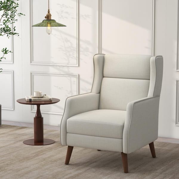 Uixe Modern Beige Cotton Linen Accent Arm Chair with High back(Set