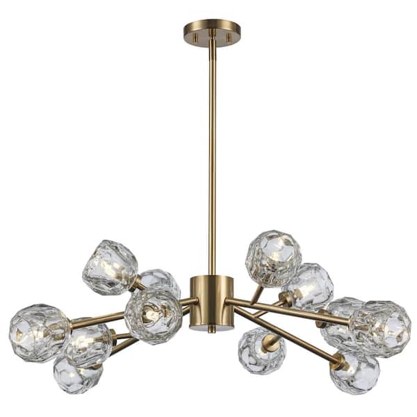 Sequoia 12-Light Gold Modern Sputnik Chandelier Light Fixture with Clear Glass Shades