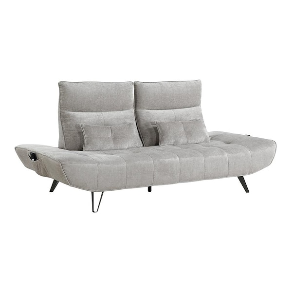 Lazzara Corydon 90.5 in. W Armless Chenille Rectangle Sofa with Power Adjustable Seat Depth in Light Gray