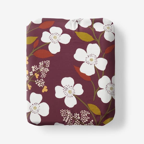 The Company Store Company Cotton Adley Floral Plum Cotton Percale King Fitted Sheet