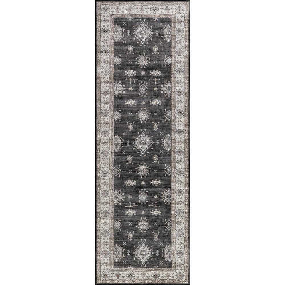 nuLOOM Andrea Bordered Spill Proof Washable Charcoal 3 ft. x 6 ft ...