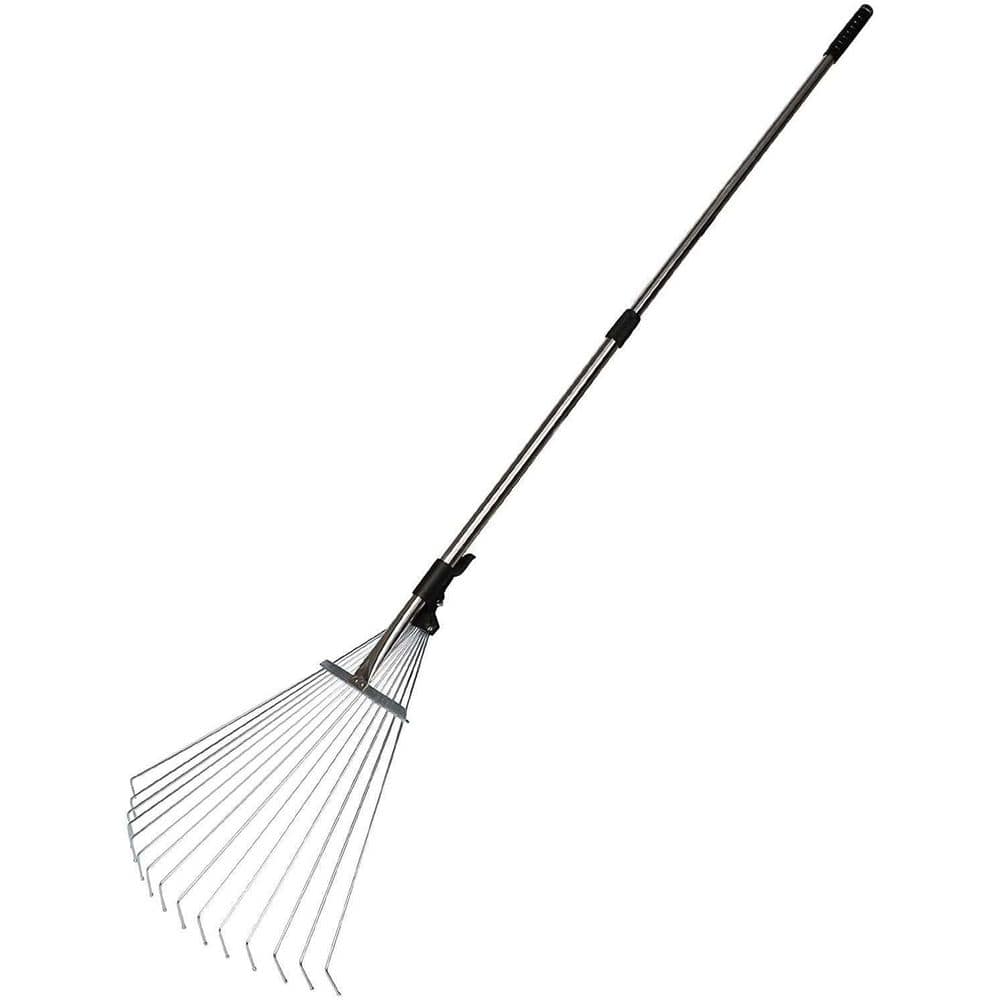 32 in. to 62.6 in. Garden Leaf Rake Adjustable Telescopic Steel Rake