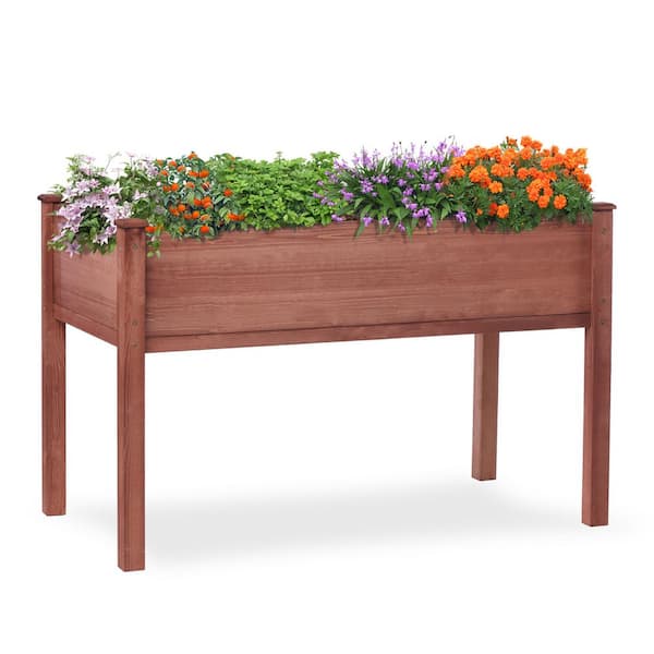48 in. x 24 in. x 30 in. Outdoor Wood Elevated Planter Box with Legs for Garden, Brown