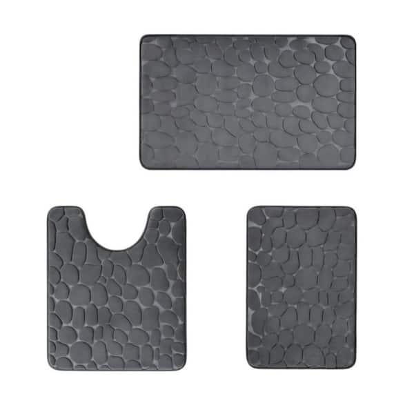 3-Piece Bathroom Rugs Mat Set in Dark Grey, Memory Foam Bath Mats, Non Slip Water Absorbent Washable Bath Rugs