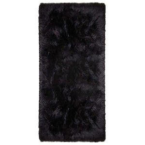 Faux Sheepskin Fur Furry Black 2 ft. x 8 ft. Shaggy Fluffy Area Rug Runner Rug