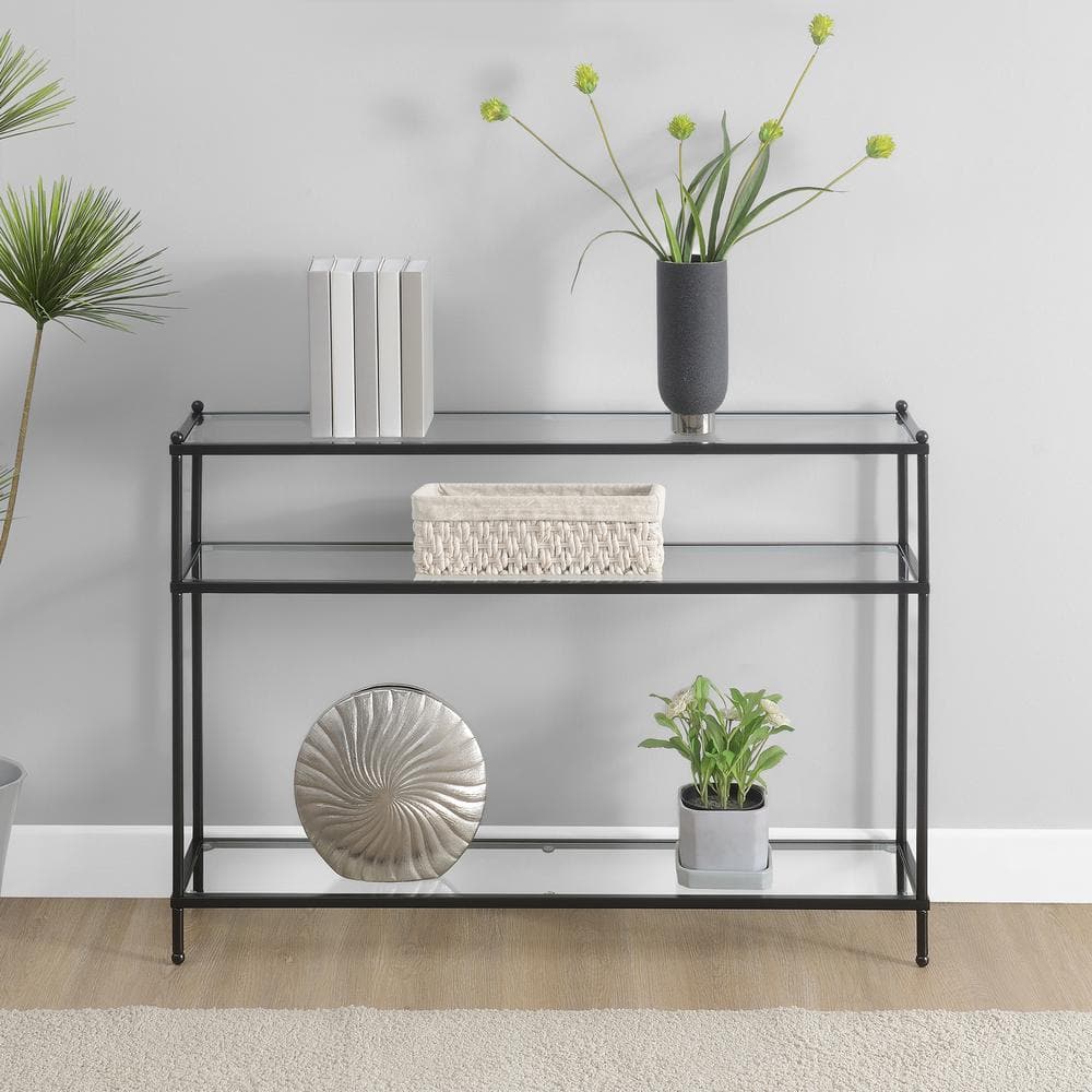 Royal Crest 42 in. Black Rectangle Glass Top Console Table with 3-Tiers price history on PriceWatchPro