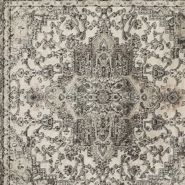 4 ft. x 4 ft. White Medallion Washable Area Rug