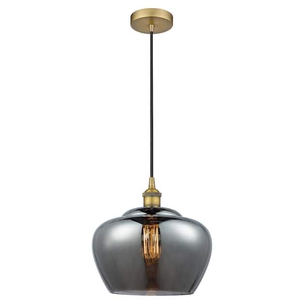Fenton 60-Watt 1-Light Brushed Brass Standard Mini Pendant Light Smoked Glass Shade