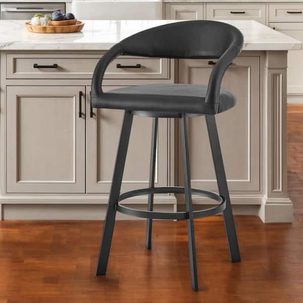 HomeRoots 26 Black Low Back Metal Counter Stool Faux Leather Seat