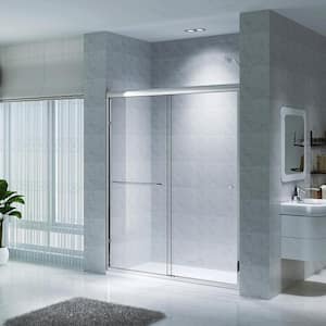 TAMPA 59 in. W x 72 in. H Double Sliding Semi Frameless Shower Door in Chrome with Clear Glass