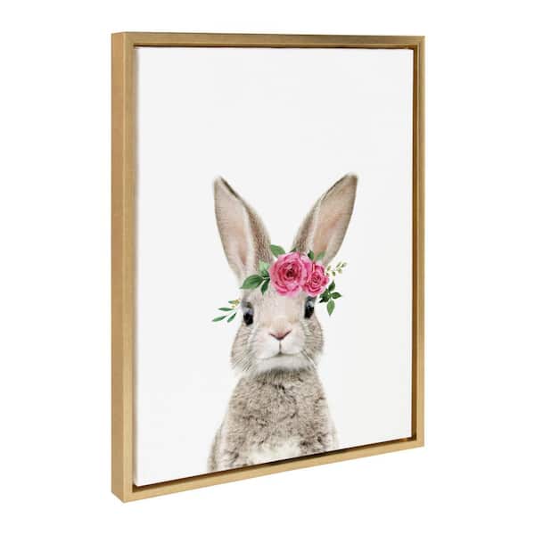 Kate and Laurel Sylvie Flower Crown Bunny Framed Canvas by Amy Peterson Art Studio Set of 1-Animal Art Print 18.00 in. x 24.00 in.