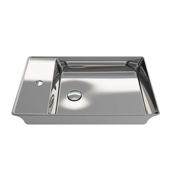 BOCCHI Sottile 23.5 in. Fireclay Rectangular Vessel Sink in Platinum with 1-Hole Faucet Deck