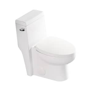 One-Piece 1.28 GPF Single Flush Elongated Toilet in White, Soft Close Seat Included