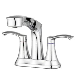 4 in. Centerset Double Handle Pull Out Sprayer Bathroom Faucet 3-Hole in Polished Chrome