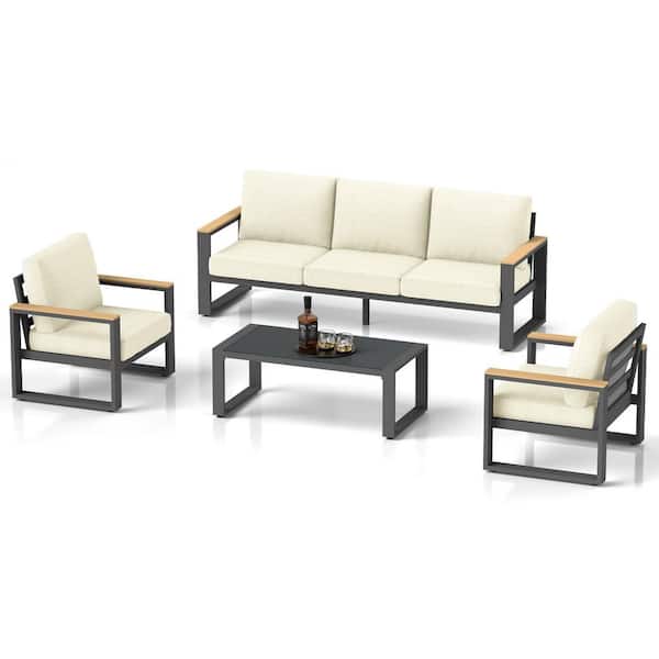 SUNVIVI 4-Piece Aluminum Outdoor Patio Conversation Seating Set with Cushions