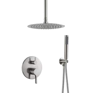 Round 1-Spray Patterns Balance Valve Shower Faucets Set with 2.5 GPM 10 in. Ceiling Mount Dual Shower Heads in Nickel