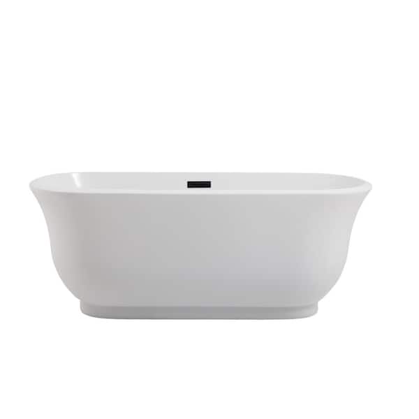 Unbranded Timeless Home 59 in. L x 28 in. W x 22 in. H Oval Acrylic Flat-Bottom Non-Whirlpool Bathtub in Glossy White