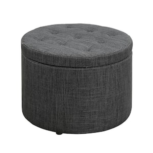 Designs4Comfort Dark Charcoal Linen Gray Round Shoe Storage Ottoman