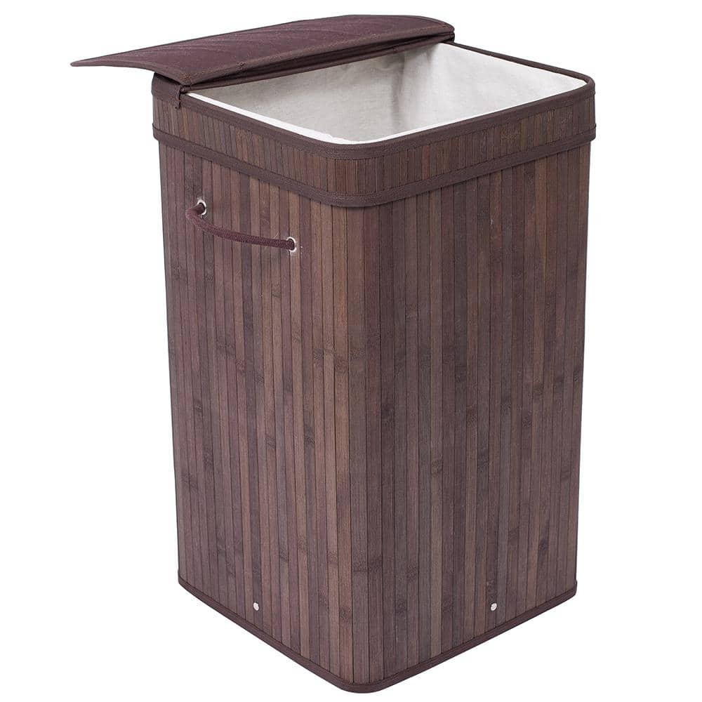 Espresso Bamboo Square Laundry Hamper with Lid and Cloth Liner