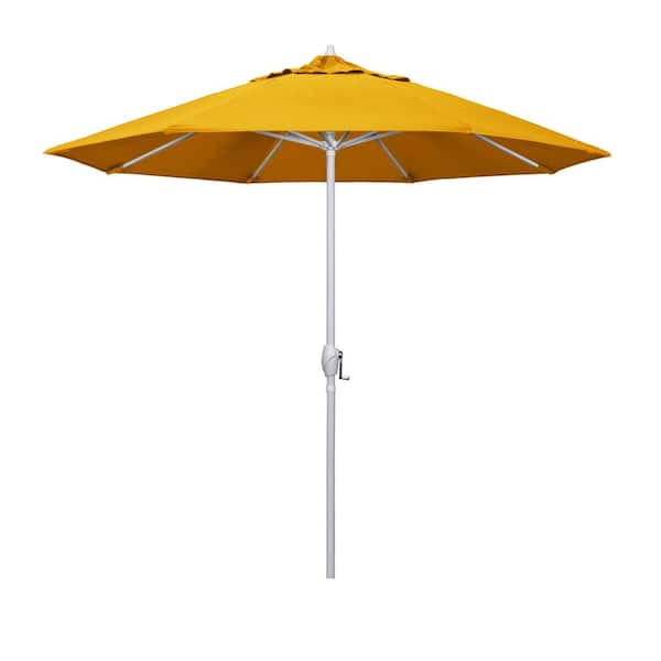 California Umbrella 9 ft. Matted White Aluminum Market Patio Umbrella Auto Tilt in Dandelion Pacifica Premium