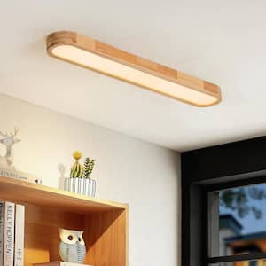 Lumin 37.4 in. x 5.5 in. Long Linear Wood Integrated LED Flush Mount Rectangular Light Fixture 3000K Kitchen Low Profile
