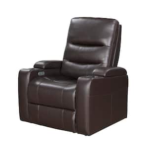 Bryce Brown Faux Leather Power Recliner with Power Headrest, Receptacle, Cup-Holder Storage Arms and LED Light