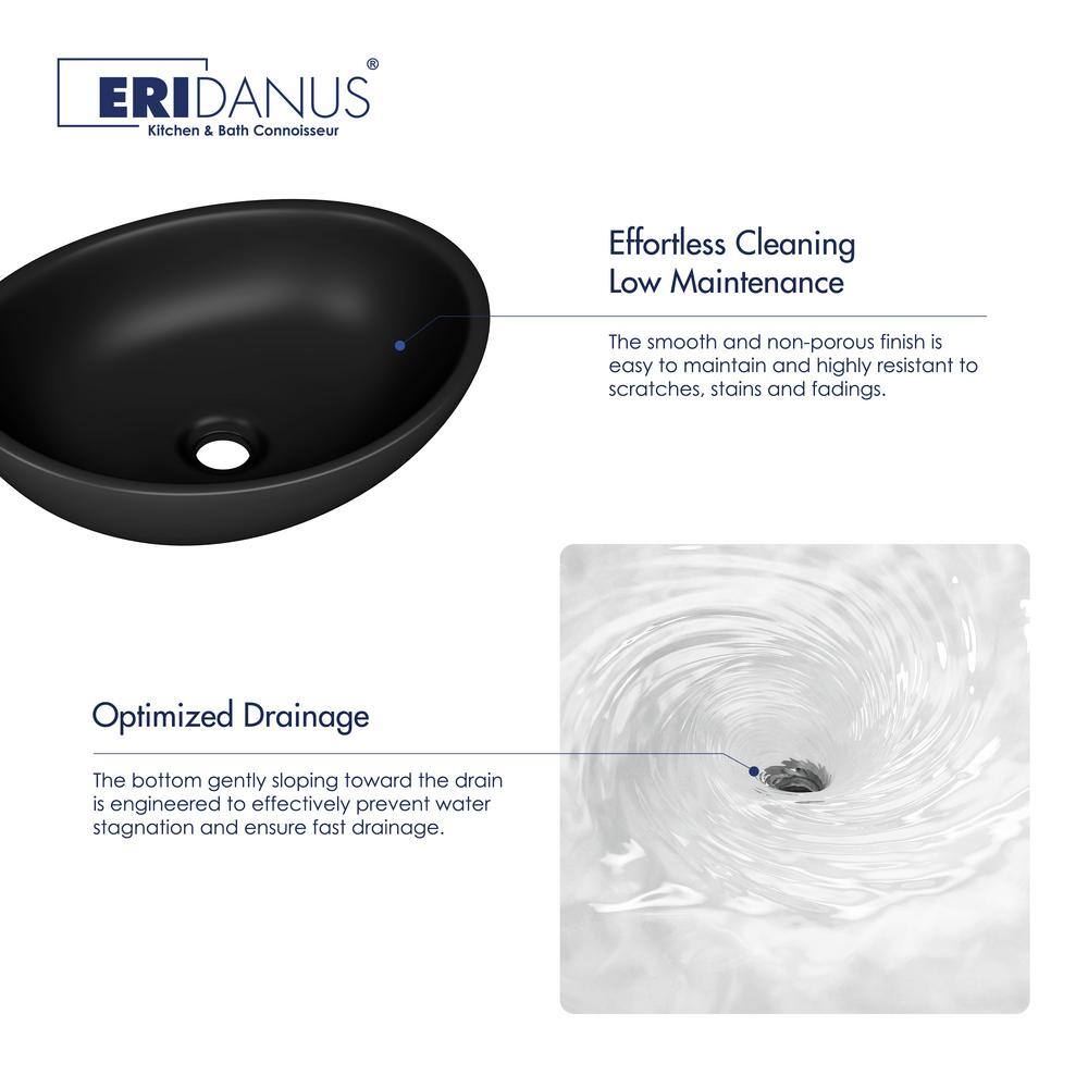 Matte Black Ceramic Oval Vessel Bathroom Sink