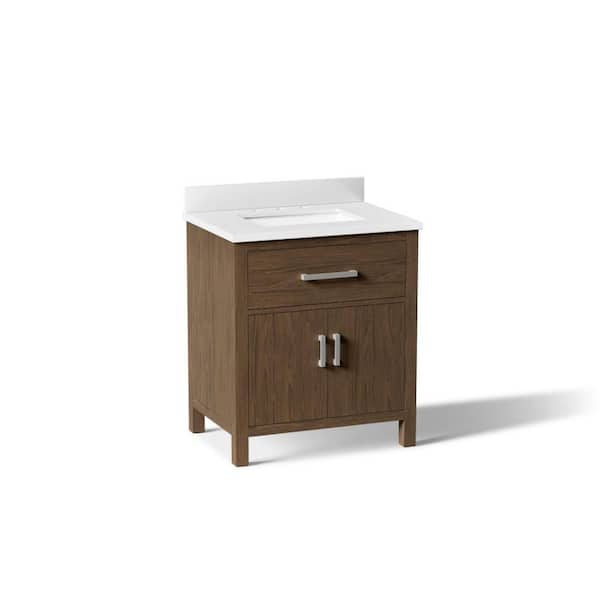 Kresla 30.98 in. Freestanding Draper Oak Bath Vanity with White Quartz Top