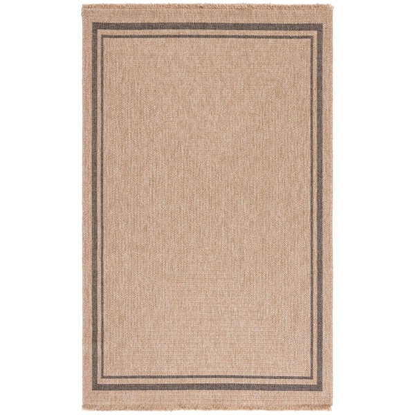 Retreat Natural/Black 9 ft. x 12 ft. Solid Border Indoor/Outdoor Area Rug