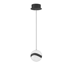 Mystyke 1-Light Black (Matte) Globe Integrated LED Pendant Light with White Arcrylic Shade