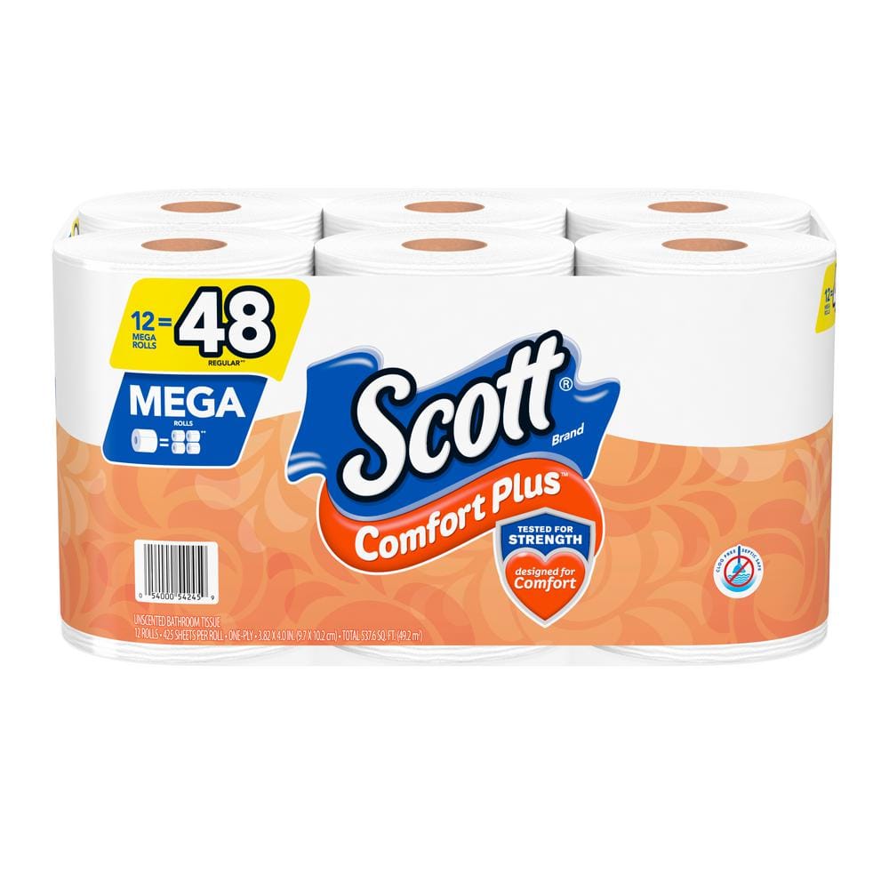 Scott Mega Roll Comfort Plus Toilet Paper (425 Sheets Per Roll 12 Rolls  Per-Pack) (4 Pack of 12 Rolls per Pack) 54245 - The Home Depot