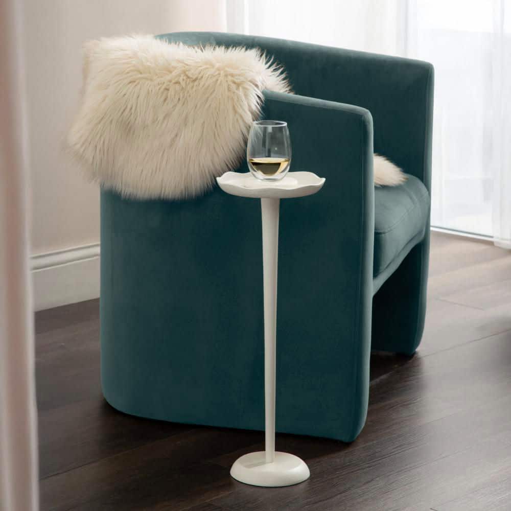 Alessia 8 in. White Round Metal End Table
