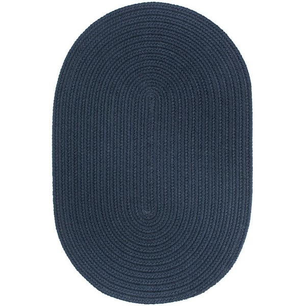 Unbranded Texturized Solid Navy Poly 3 ft. x 5 ft. Oval Braided Area Rug