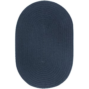 Texturized Solid Navy Poly 4 ft. x 6 ft. Oval Braided Area Rug
