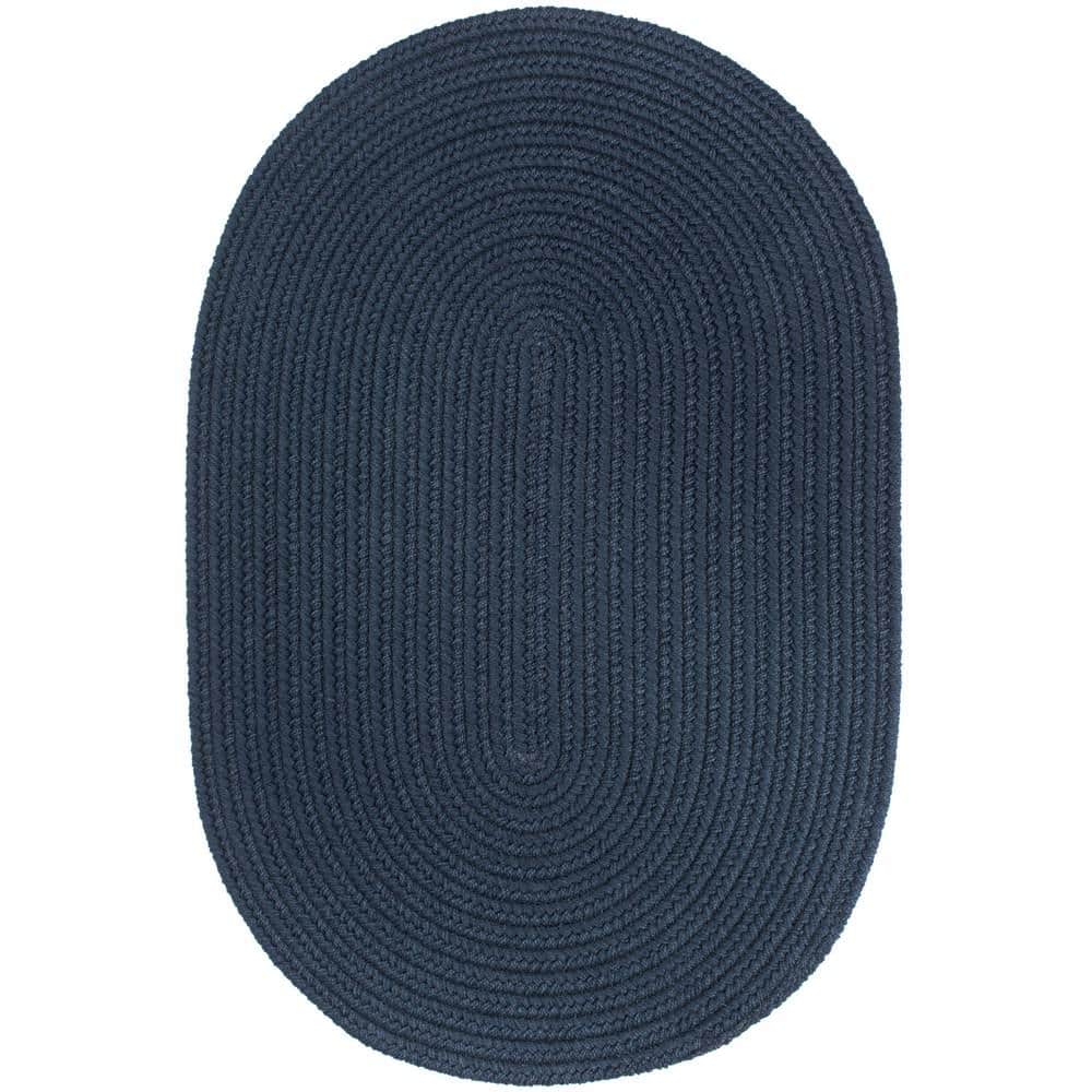 Texturized Solid Navy Poly 5 ft. x 8 ft. Oval Braided Area Rug