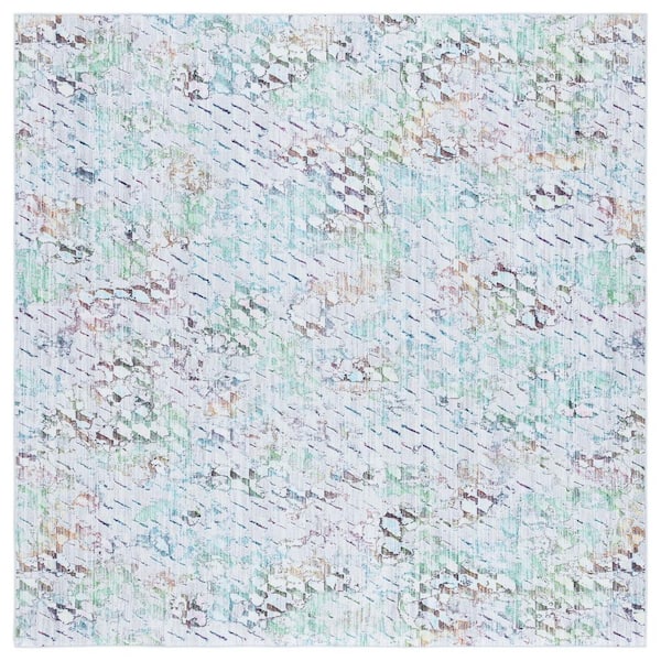 SAFAVIEH Tacoma Gray/Green 6 ft. x 6 ft. Machine Washable Multi Square Area Rug
