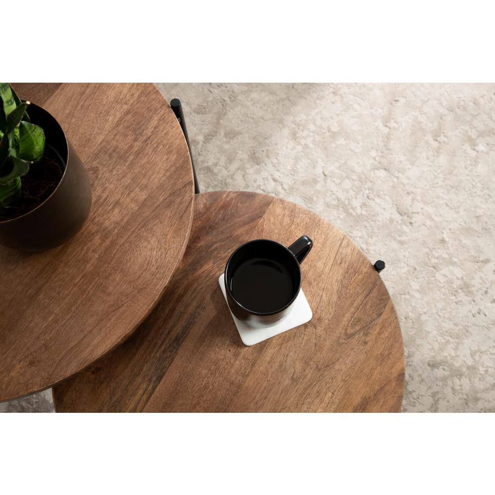 Ulani Natural Wood and Black Metal Round Nesting Tables