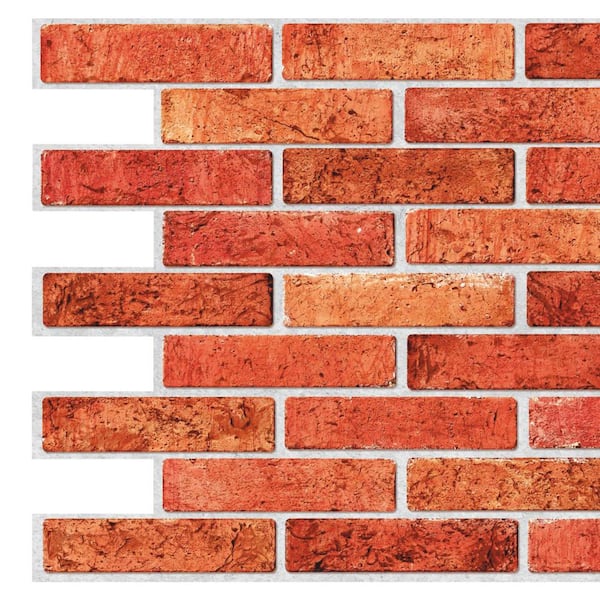 Dundee Deco 3D Falkirk Retro III 38 in. x 20 in. Red Faux Brick PVC Decorative Wall Paneling (10-Pack)