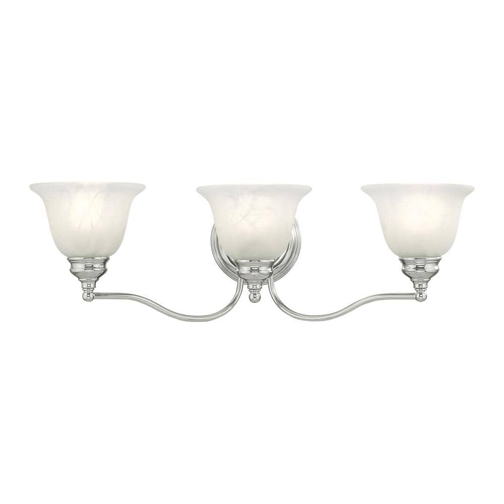 AVIANCE LIGHTING Woodside 24 in. 3-Light Polished Chrome Vanity Light with Alabaster Glass ...