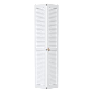 24 in. x 80.5 in. Solid Core White Finished Louver Closet Bi-fold Door with Hardware