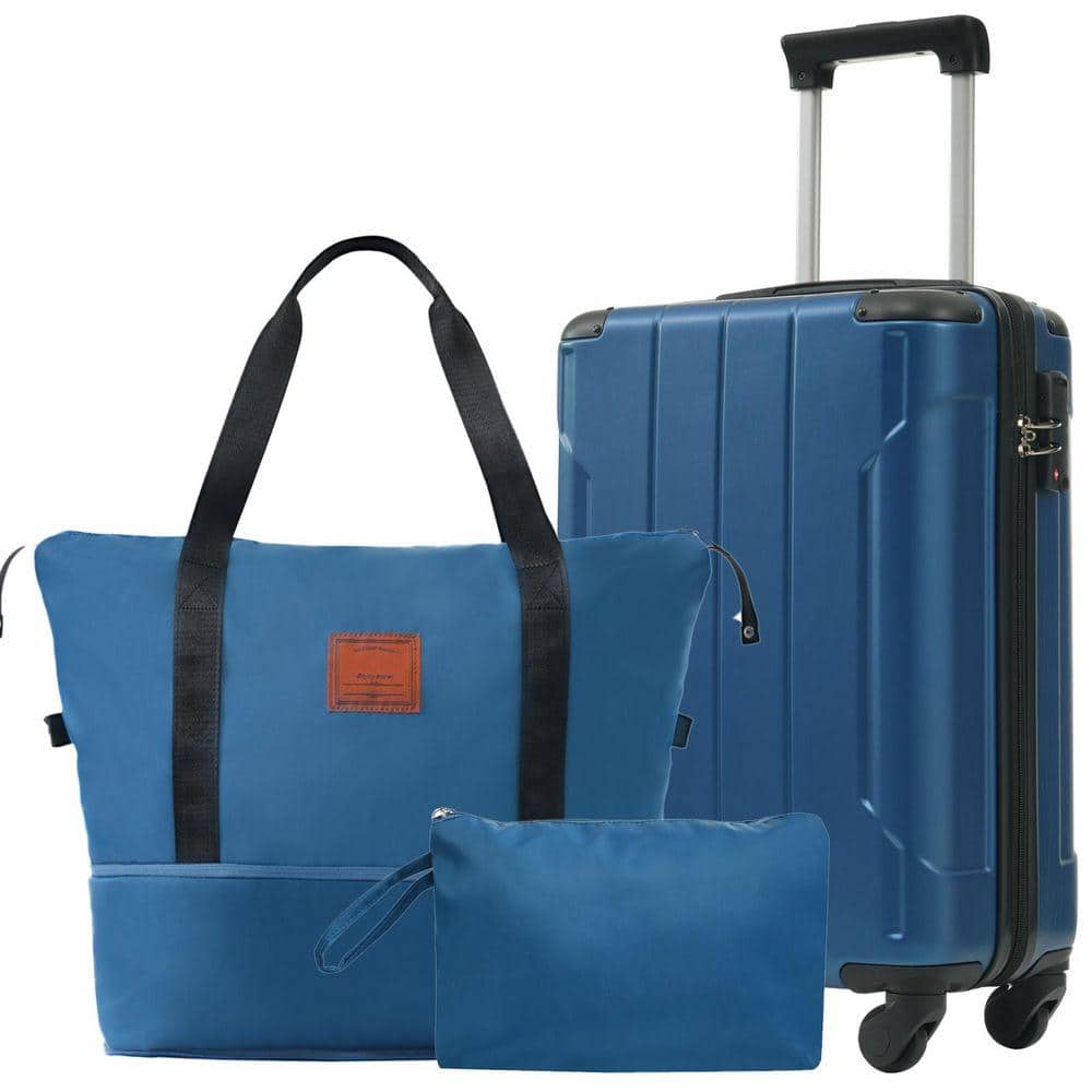 3-Piece Blue ABS Hardside Lightweight Luggage Set with Duffel Bag and Toiletry Bag (20 in. )