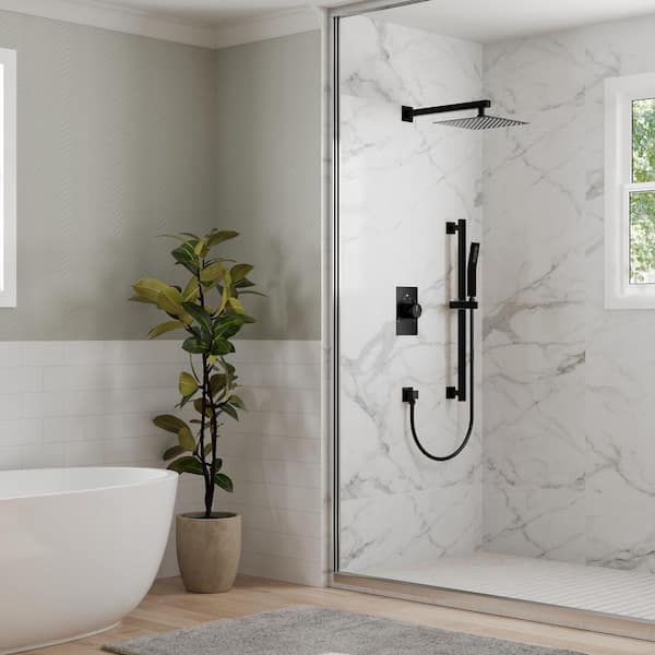 ClassicRain Dual 2-Spray Wall Mount 10 in. Fixed and Handheld Shower Head 2.5 GPM in Matte Black Valve Included