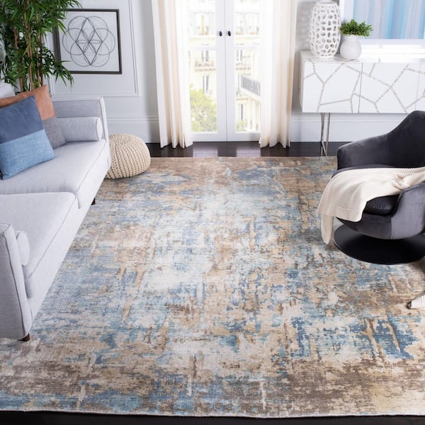 Mirage 8 ft. x 10 ft. Blue/Taupe Distressed Marble Area Rug