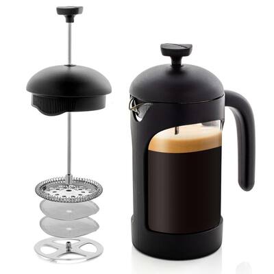 2.5 Cup Black French Press Coffee Maker with Heat Resistant Borosilicate Glass