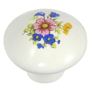 Porcelain 1-3/8 in. White Bouquet Round Cabinet Knob