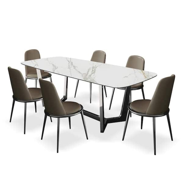 Riven 7-Piece Silver Ceramic Top Dining Room Set (Seats 6)
